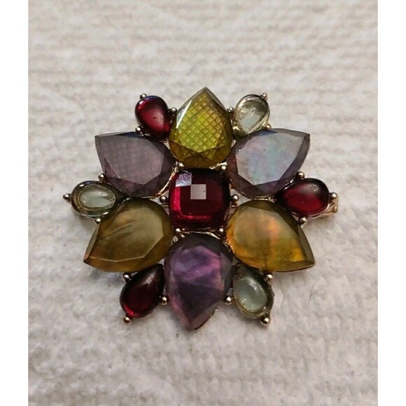 Liz Claiborne Jewelry - LIZ CLAIBORNE Acrylic Faux Gemstone Flower Pin Brooch Multi Color Teardrop Pear